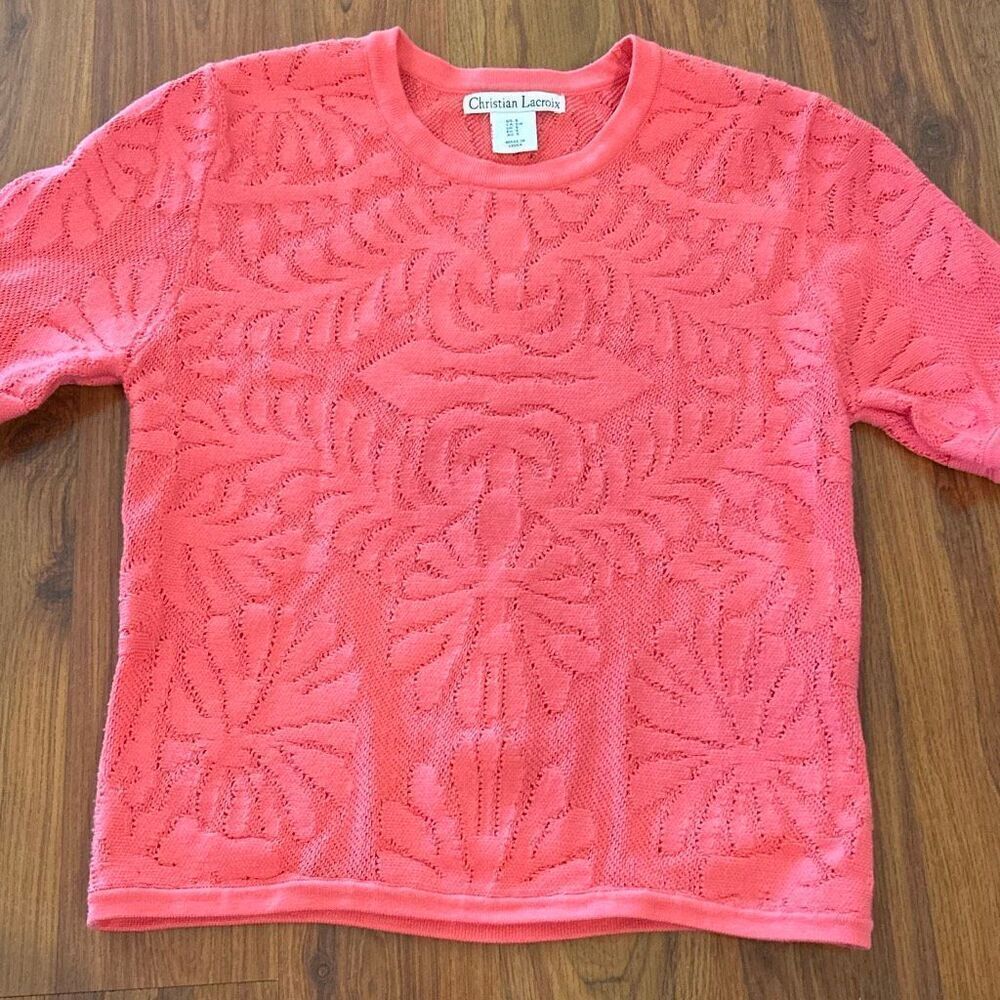 Christian Lacroix salmon Jacquard short sleeve knit top/sweater s